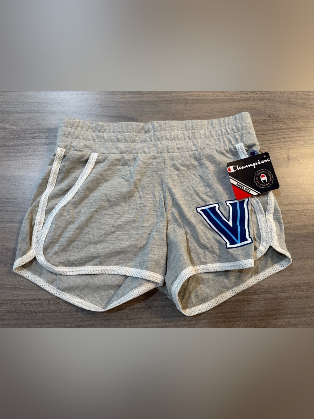 Champion Women’s Gray Athletic Shorts with Blue Logo Villanova